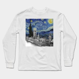 The Starry Night by Vincent Van Gogh and London (Big Ben and Westminster Palace) Long Sleeve T-Shirt